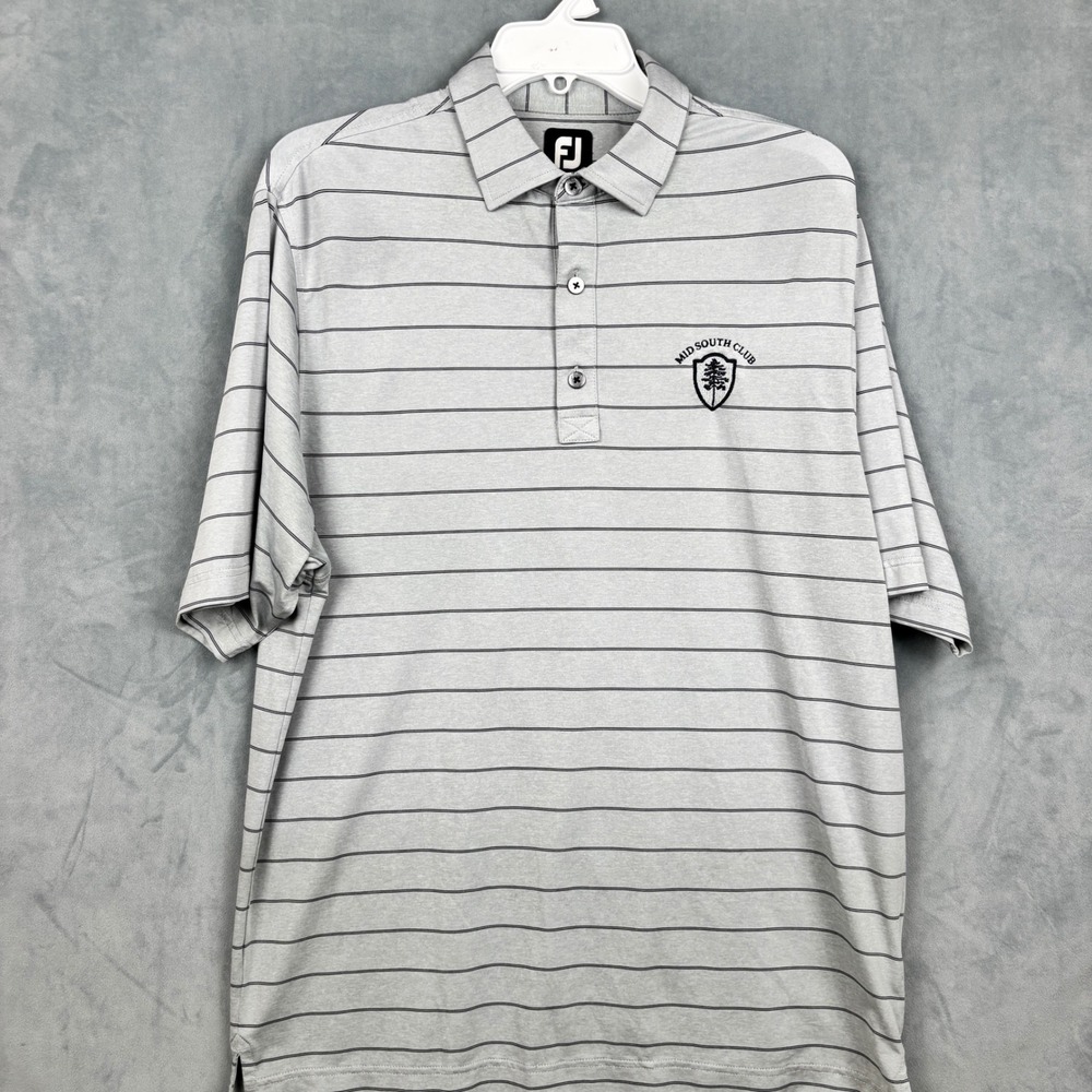 FootJoy ProDry Mens Medium Gray Striped Golf Polo Mid South Club Logo Shirt